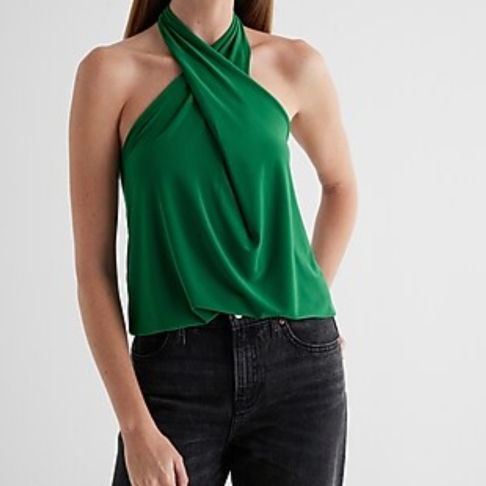 Green Twist Halter Neck Tank